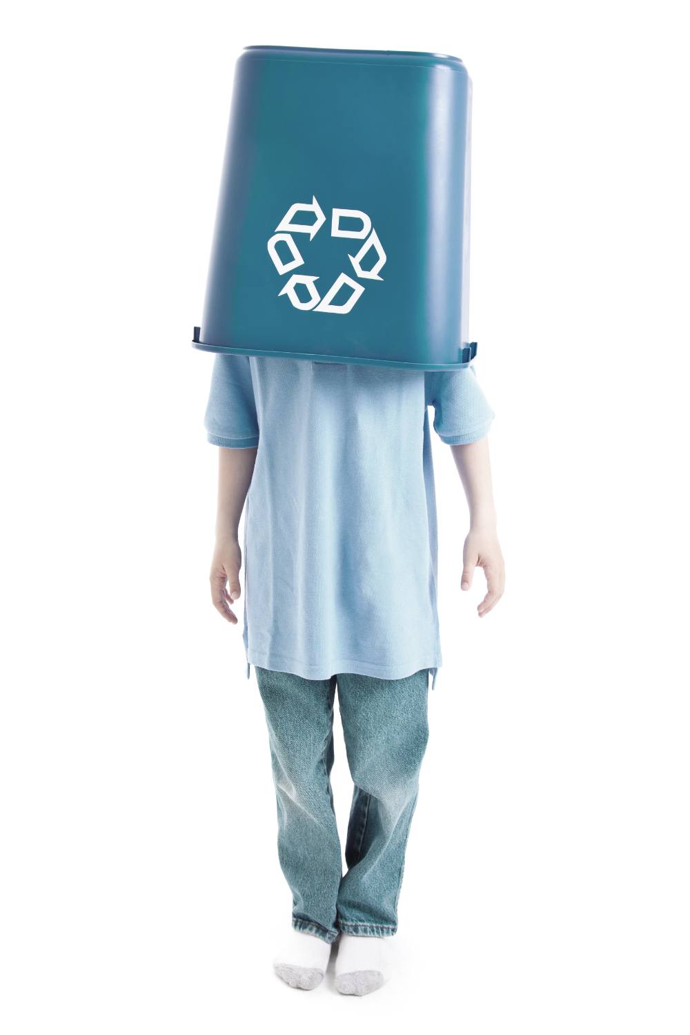 Boy With Recycle Bin On His Head